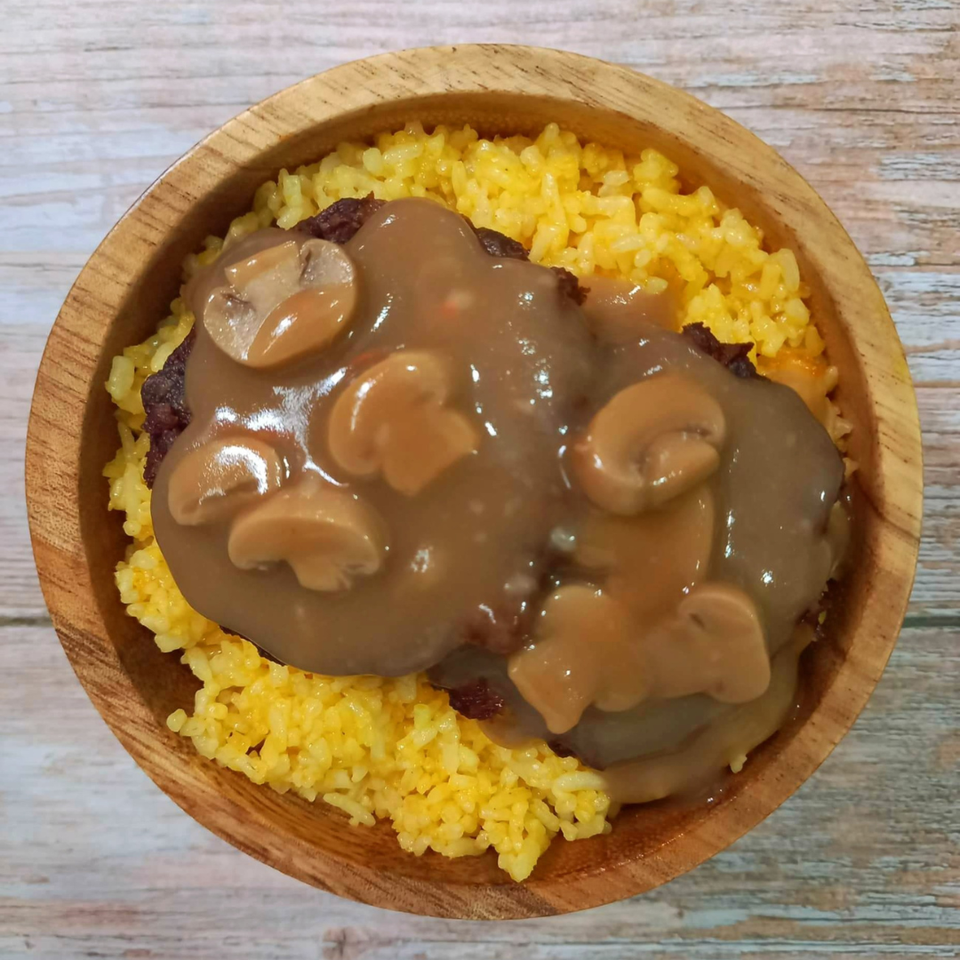 Vegan Burger Steak Rice Bowl